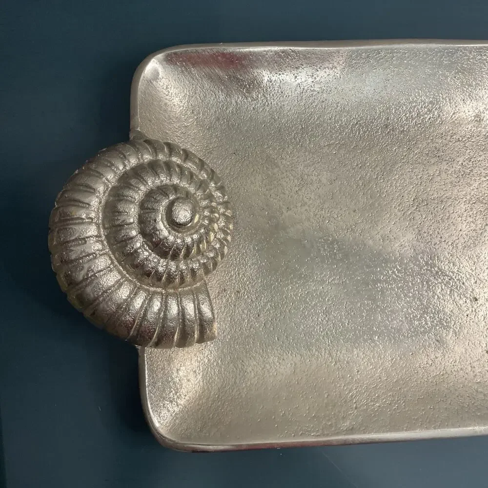 Z GALLERIE Silver Nautilus Sea Snail Handles Coastal Serving Decorative Tray